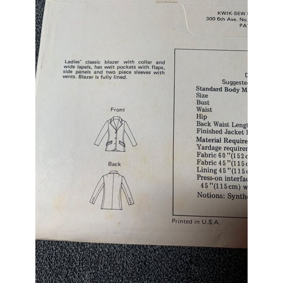 Kwik Sew Misses Jacket Sewing Pattern sz 12-16 734 - uncut - Picture 7 of 9